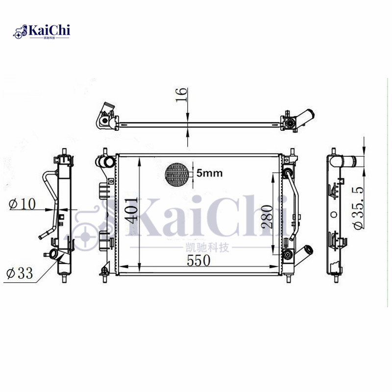 13333 OE Style Aluminum Core Radiator Hyundai Elantra 1.8L/2.0L 2011-2015 / Kia Forte 1.8L/2.0L 2014 / Kia Soul 1.6L/2.0L 2012-2013